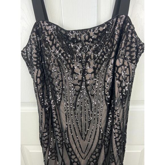 R&M Richard Black Sleeveless All Over Sequin Bodycon Dress 1920s Flapper Size 12 - Picture 4 of 8